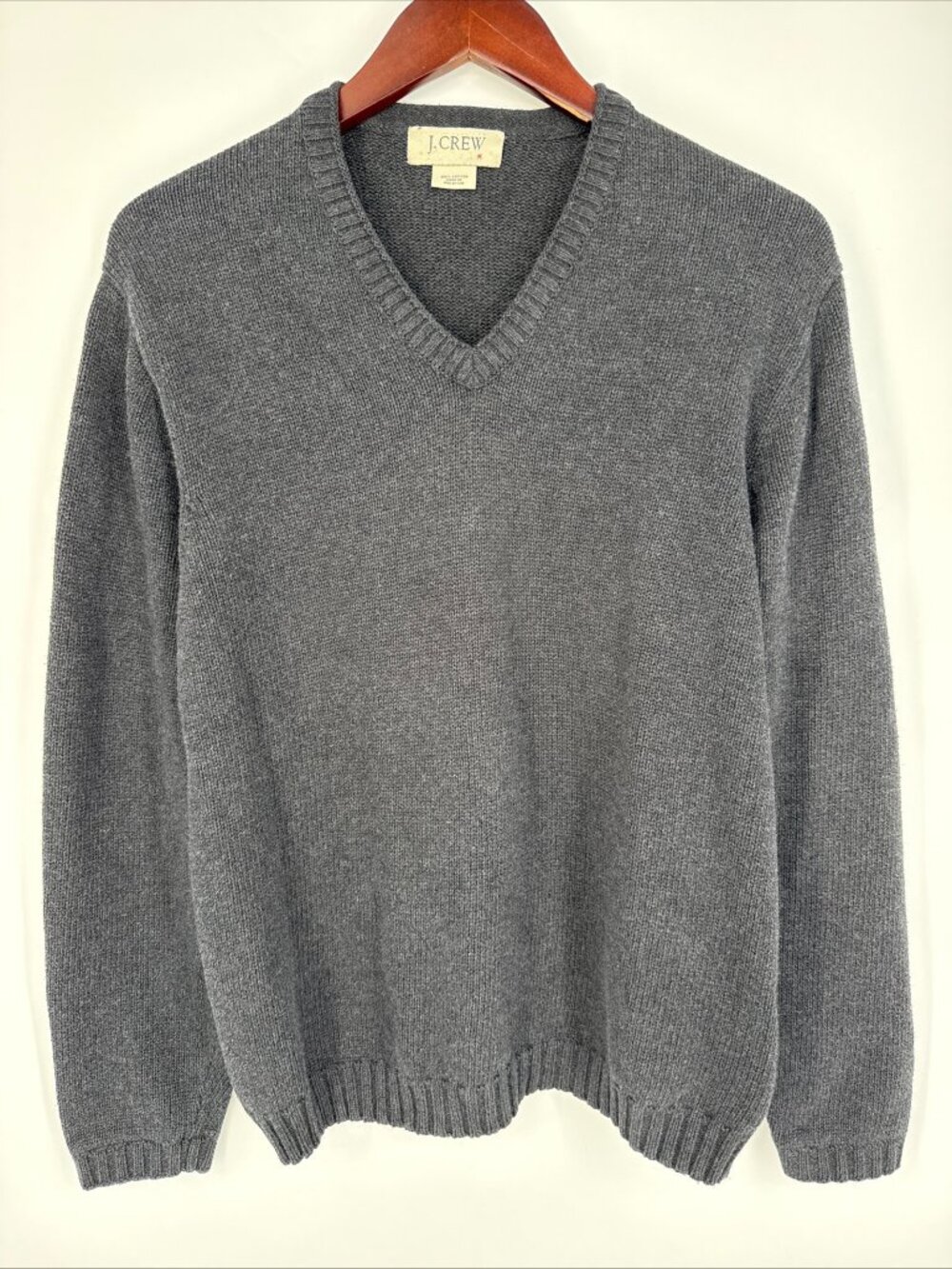 J.Crew Mens V-Neck Sweater Size M Gray 100% Cotton Pullover Knit Midweight